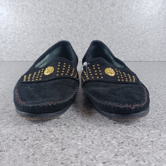 Lorenzo Banfi Suede Black Gold Stud Dress Loafers 9.5 Slip On Italian Shoes main image 8